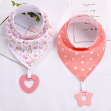 Load image into Gallery viewer, 2Pcs/ Lot Baby Bandana Drool Bibs and Teething Toys Made with 100% Organic Cotton